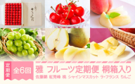 [先行予約]雅 フルーツ 定期便 全6回 さくらんぼ 佐藤錦 紅秀峰 もも 白桃 ぶどう シャインマスカット ラ・フランス りんご サンふじ 特秀 桐箱 ギフト 果物 2026年産春始まり 山形県産 mm-ft6my-a