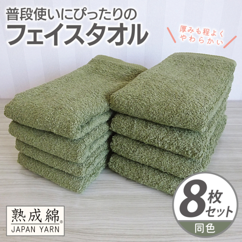 普段使いにぴったりのフェイスタオル 8枚【グリーン 泉州タオル 高品質 綿100％ 日本製 国産 単色 シンプル】 G2271 2236013 - 大阪府泉佐野市