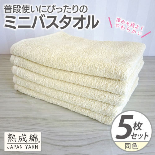 普段使いにぴったりのミニバスタオル 5枚【黄肌色 泉州タオル 高品質 綿100％ 日本製 国産 単色 シンプル】 G2272 2236014 - 大阪府泉佐野市