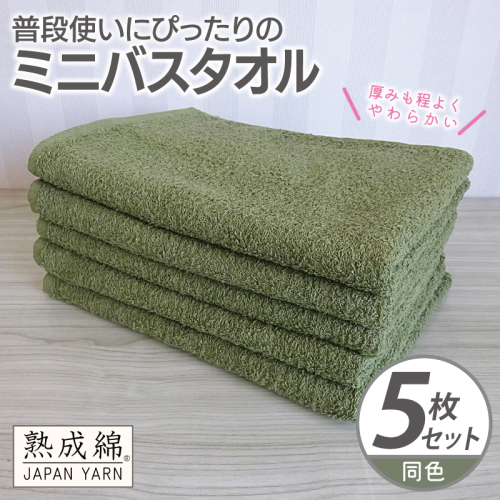 普段使いにぴったりのミニバスタオル 5枚【グリーン 泉州タオル 高品質 綿100％ 日本製 国産 単色 シンプル】 G2277 2236019 - 大阪府泉佐野市