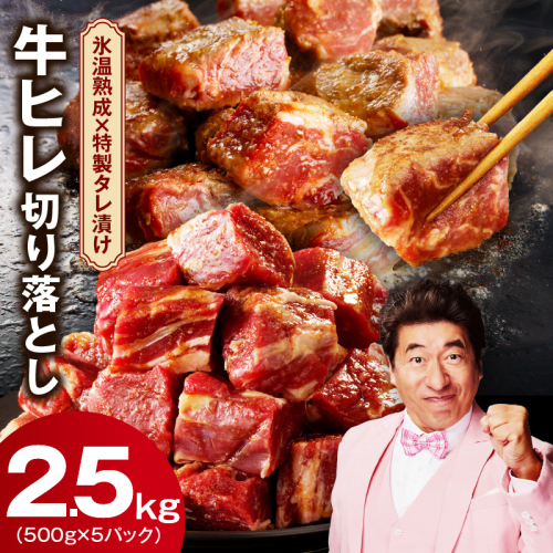 やわらか 牛ヒレ肉 切り落とし 2.5kg【小分け 500g×5P 氷温熟成×特製ダレ サイズ不揃い ステーキ ひと口サイズ カット済み】 mrz0152 2238310 - 大阪府泉佐野市