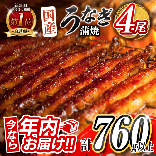 ＜今なら年内お届け!!＞うなぎ 鰻楽 国産 蒲焼 4尾 無頭 高評価 おすすめ 冷凍 簡単調理 個包装 鰻 魚介 贈答品 ギフト 贈り物【C388-mult】 2239435 - 宮崎県新富町