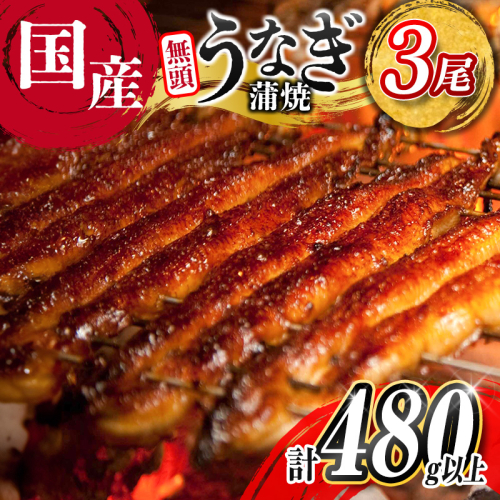 うなぎ 鰻楽 国産 蒲焼 3尾 計480g以上 無頭 高評価 おすすめ 冷凍 簡単調理 個包装 鰻 魚介 贈答品 ギフト 贈り物【C444-mult】 2239510 - 宮崎県新富町