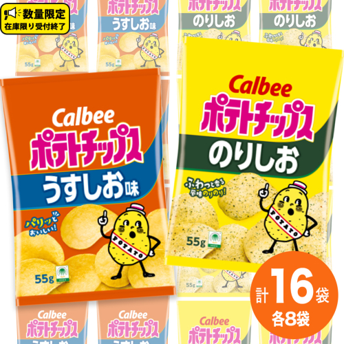 カルビー ポテトチップス レギュラー サイズ　 2種類 詰め合わせ 16袋（ うすしお ／ のりしお ） ポテチ お菓子 おかし 大量 スナック おつまみ ジャガイモ じゃがいも まとめ買い 2240547 - 茨城県牛久市