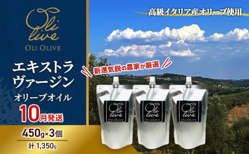 高級イタリア産 エキストラ・ヴァージン・オリーブオイル 450g×3個【2026年10月中旬より順次発送】調味料 油 オリーブ油 食用油 静岡県 袋井市 2240866 - 静岡県袋井市