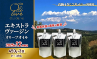 高級イタリア産 エキストラ・ヴァージン・オリーブオイル 450g×3個【2025年12月中旬より順次発送】調味料 油 オリーブ油 食用油 静岡県 袋井市