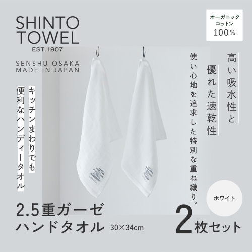 SHINTO TOWEL「2.5重ガーゼ・ハンドタオル」(ホワイト)2枚セット オーガニックコットン100% G3022 2241375 - 大阪府泉佐野市