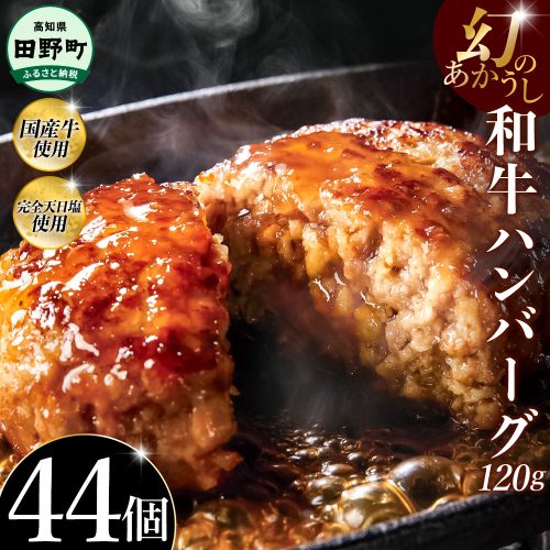 幻のあかうし和牛ハンバーグ 44個入り 1個120g 田野屋青蜂 白鯆 完全天日塩練り込み 肉 お肉 国産牛 土佐あかうし 四万十ポーク おかず 惣菜 おいしい お取り寄せ 冷凍 配送 高知県 田野町 2241456 - 高知県田野町