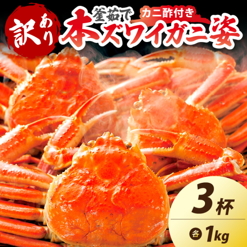 【大好評！カニ酢付き】訳あり！釜茹で！特大本ずわいがに姿 1kg×3杯 2241638 - 京都府京丹後市