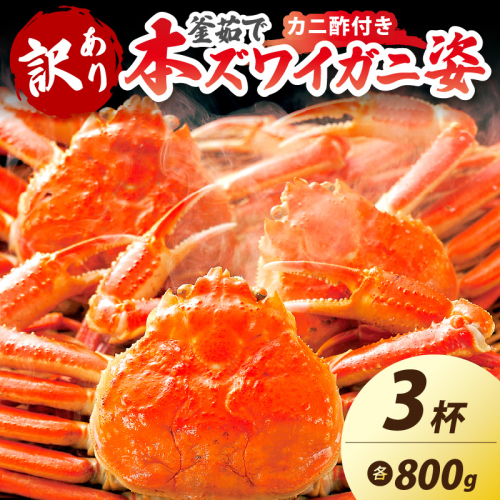 【大好評！カニ酢付き】訳あり！釜茹で！特大本ずわいがに姿 800g×3杯 2241688 - 京都府京丹後市