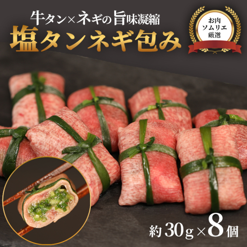 【お肉ソムリエ厳選】 塩タンネギ包み 8個入 約30g×8個 | 牛たん タン塩 塩タン ネギ 牛 牛肉 ビーフ 塩味 厳選 人気 焼肉 冷凍 小分け ギフト 贈答用 美味しい お勧め おすすめ 熨斗 舞鶴市 京都府 2241767 - 京都府舞鶴市