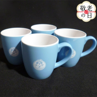 16-131 【敬老ギフト】ゆるキャラ紋太グッズ(マグカップ[ブルー］4個)