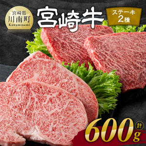 ※発送時期が選べる※宮崎牛 ステーキ 2種 600g 【 肉 牛肉 国産 宮崎県産 宮崎牛 黒毛和牛 和牛 ステーキ BBQ 4等級 A4ランク ロース モモ 】 2249892 - 宮崎県川南町