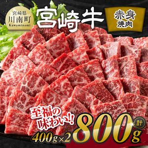 ※発送時期が選べる※宮崎牛赤身焼肉 800g (400g×2) 【 肉 牛肉 国産 宮崎県産 宮崎牛 黒毛和牛 和牛 焼肉 BBQ 4等級 A4ランク ウデ モモ 】 2249895 - 宮崎県川南町