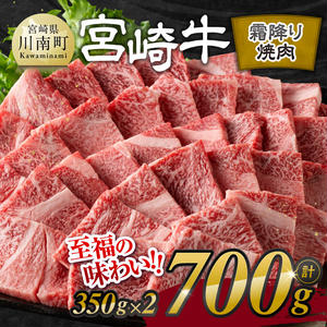 ※発送時期が選べる※宮崎牛霜降り焼肉 700g (350g×2) 【 肉 牛肉 国産 宮崎県産 宮崎牛 黒毛和牛 和牛 焼肉 BBQ 4等級 A4ランク 肩ロース 】 2249897 - 宮崎県川南町