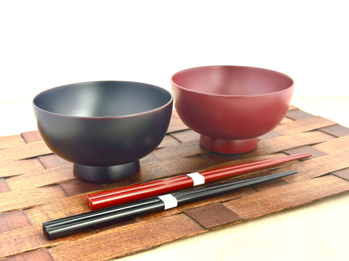 川連漆器 箸付夫婦たっぷり椀（銀朱・銀溜）紙箱入【(株)佐藤商事】[H5504] 2253671 - 秋田県湯沢市