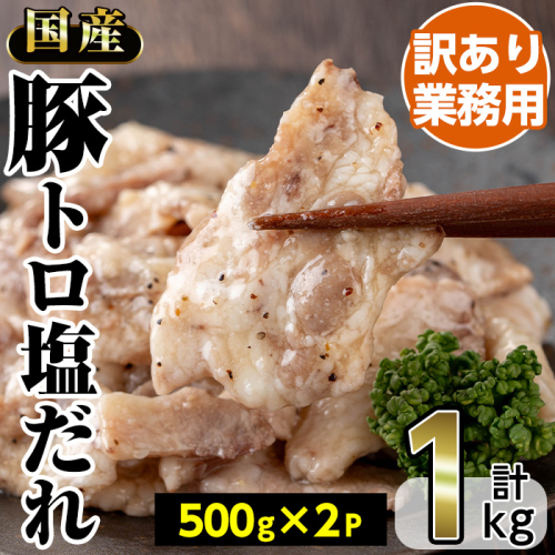 No.1260 ＜訳あり・業務用＞国産豚トロ塩だれ(500g×2P・計1kg) 国産 豚肉 お肉 豚トロ 塩 たれ 味付き 冷凍 惣菜 おかず おつまみ 訳あり 業務用【トリゼンフーズ株式会社】 2254613 - 鹿児島県日置市