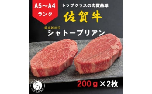 佐賀牛 シャトーブリアン（200g×2枚）【陶窯みかわや】最高級 希少部位 A5 A4 黒毛和牛 厳選 ブランド牛 霜降り お肉の女王 400g ステーキ 110000円 11万円 N110-1 2254895 - 佐賀県有田町