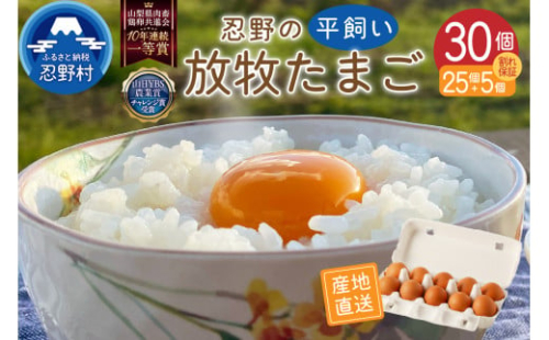 【1月配送分】忍野の平飼い放牧卵30個（25個＋割れ保証5個） 2255168 - 山梨県忍野村