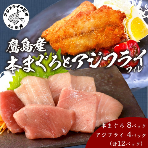 鷹島産本まぐろ 食べきりサイズ(80g×8p)とアジフライのセット(4枚×4p) ( 本まぐろ マグロ 鷹島産本まぐろ アジフライ あじ フィレタイプ ) 【C7-033】 2256072 - 長崎県松浦市