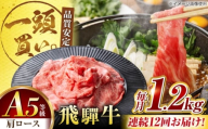 【12回定期便】飛騨牛肩ロース 1.2kg(400ｇ×3パック) すき焼きしゃぶしゃぶ用肉 / すき焼き しゃぶしゃぶ 肉 / 御嵩町 / 馬力家 [AVBO038]