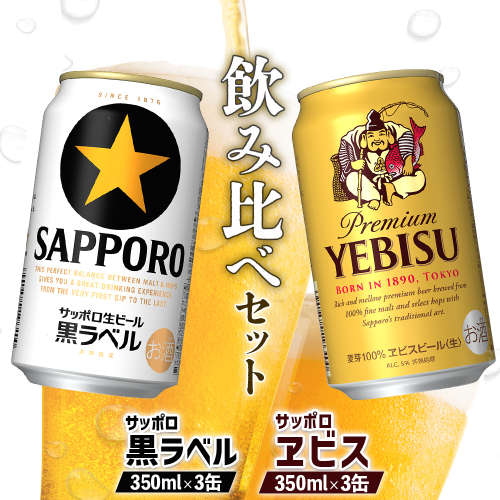 【ビール飲み比べ2種セット】サッポロ黒ラベル350ml×3缶とサッポロエビス350ml×3缶（計6缶）【880089】 2256900 - 北海道恵庭市