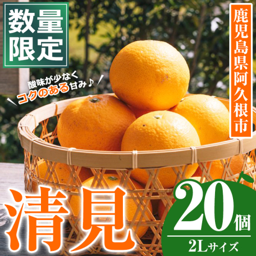 ＜先行予約受付中！2026年4月上旬以降順次発送予定＞数量限定！鹿児島県産 清見 (20個・2L) 柑橘 フルーツ 果物 国産 みかん 期間限定 きよみ キヨミ ミカン【株式会社イロドリ】akn069-09 2257274 - 鹿児島県阿久根市