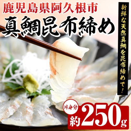 真鯛昆布締め(約250g) 鹿児島県 阿久根市 たい タイ 真鯛 魚貝 魚介 海産物 昆布〆 風味 旨味 おかず おつまみ 【さるがく水産】akn028-48 2261805 - 鹿児島県阿久根市