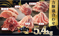 国産 豚肉 6種盛 5.4kgセット|バラスライス300g 肩ロース焼肉用400g ウデスライス1.2kg こま肉1.6kg モモしゃぶしゃぶ用1.4kg ロースステーキ用500g バラエティ 力豚 小分け ブランド豚 配達日指定可 送料無料 おすすめ