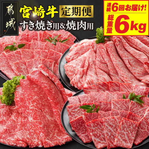 ≪6回連続お届け≫宮崎牛赤身霜降り食べ比べ定期便M(総重量6kg)_T102-6-N201 2263009 - 宮崎県都城市