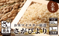 N-5 《3ヶ月毎月お届け》鹿島市産さがびより　玄米３０ｋｇ定期便