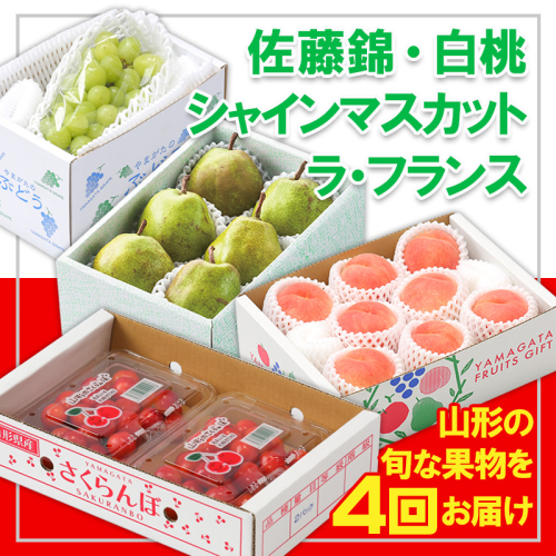 【定期便4回】☆フルーツ王国山形☆『佐藤錦、白桃、シャインマスカット、ラ・フランス』 FY25-308 2267096 - 山形県山形市