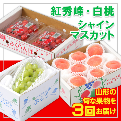 【定期便3回】☆フルーツ王国山形☆『紅秀峰、白桃、シャインマスカット』 FZ26-813 2267543 - 山形県山形市