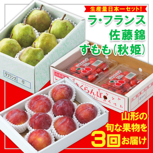 【定期便3回】☆フルーツ王国山形☆生産量日本一セット！『ラ・フランス、佐藤錦、すもも(秋姫)』 FY25-315 2267546 - 山形県山形市