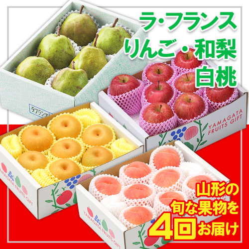 【定期便4回】☆フルーツ王国山形☆『和梨、白桃、ラ・フランス、りんご』 FY25-319 2267596 - 山形県山形市