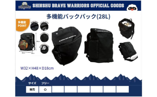 信州ブレイブウォリアーズ　多機能バックパック（28L）長野市 バスケットボール バスケットボールチーム グッズ 2268706 - 長野県長野市