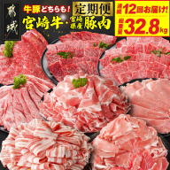 ≪12回連続お届け≫とにかくお肉大好き!宮崎牛と宮崎県産豚定期便L(総重量32.8kg)_T336-12-N201