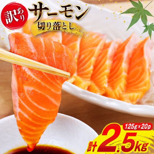 訳あり 無添加 サーモン 切り落とし おさしみ用 計2.5kg 125g×20p [足利本店 宮城県 気仙沼市 20565698] 個包装 小分け 魚 魚介類 鮭 お刺し身 刺し身 刺身 個包装 チリ銀鮭 銀鮭 海鮮 海鮮丼 魚介 2270147 - 宮城県気仙沼市