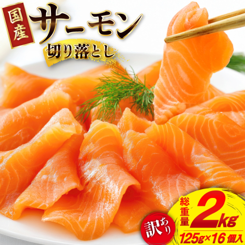 訳あり 国産サーモン 切り落とし おさしみ用 125g×16p 計2kg 個包装 [足利本店 宮城県 気仙沼市 20565986] 魚介 魚 鮭 銀鮭 生食用 刺身 お刺し身 刺し身 海鮮 真空パック 冷凍 訳アリ 2270148 - 宮城県気仙沼市