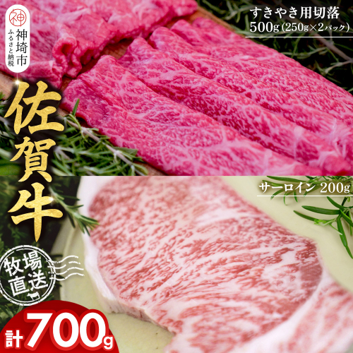 佐賀牛 サーロインステーキ200g×1枚計200g すきやき用切落250g×2パック計500g【佐賀牛 サーロイン ステーキ すきやき 切落し 高級部位 赤身肉 霜降り 小分け】(H122126) 2270692 - 佐賀県神埼市