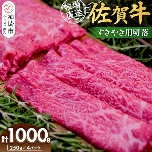 佐賀牛 すきやき用切落250g×4パック計1000g【佐賀牛 すき焼き用 切り落とし 牧場直送 小分け】(H122139) 2270781 - 佐賀県神埼市