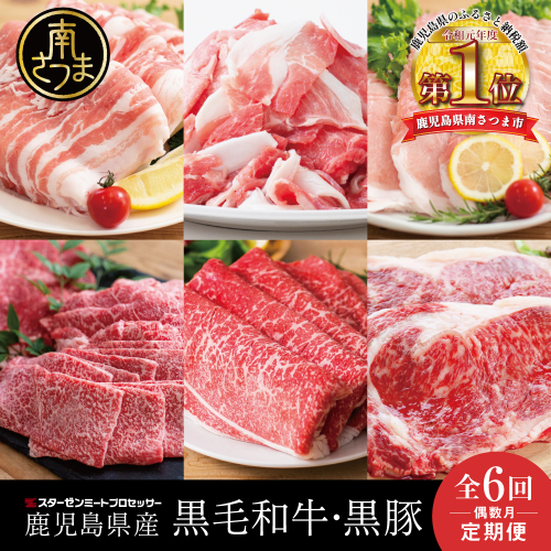 【定期便 全6回】スターゼン厳選お肉の定期便（鹿児島県産黒毛和牛・黒豚） 牛肉 豚肉 サーロイン ステーキ 切り落とし しゃぶしゃぶ 焼肉 すき焼き もも モモ バラ ロース スライス 小分け 定期便 冷凍 スターゼン 南さつま市 2271000 - 鹿児島県南さつま市