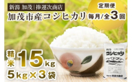 【令和7年産新米】【定期便3ヶ月毎月お届け】加茂市産コシヒカリ 精米 15kg（5kg×3袋）《順次出荷》 こしひかり 新潟米 お米 白米 ライス ご飯 加茂市 捧運次商店