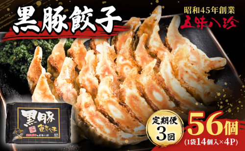 【定期便3回】 黒豚餃子56個（1袋14個入×4パック） 五味八珍 餃子 ぎょうざ ギョウザ 黒豚 ジューシー 柔らかい 肉の旨み ニンニク 浜松餃子 冷凍餃子 冷凍 惣菜 中華 点心 静岡県 浜松市 2272311 - 静岡県浜松市