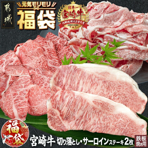 【福袋★2026】宮崎牛切り落とし・鉄板焼き用サーロイン2枚セット_AE-2501-F2026 2273273 - 宮崎県都城市