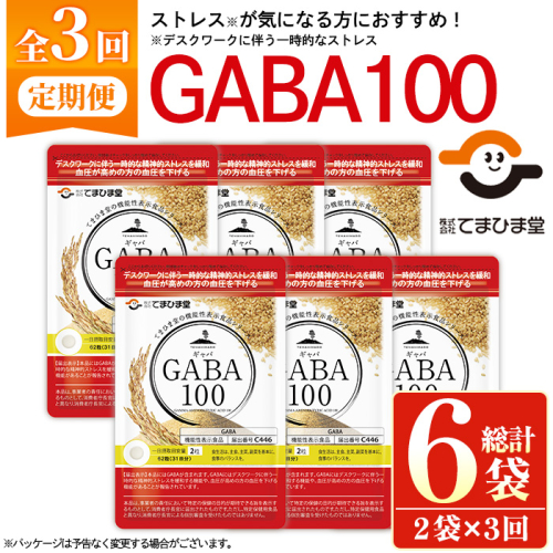 No.1286-A ＜定期便・全3回(隔月)＞GABA100(1袋 62粒入・2袋×3回 計6袋) 鹿児島 日置市 健康食品 機能性表示食品 サプリ 栄養バランス 高血圧 定期便 頒布会【てまひま堂】 2273765 - 鹿児島県日置市