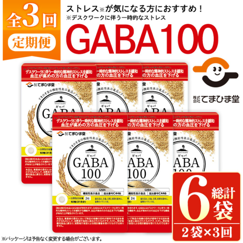 No.1286-A ＜定期便・全3回(隔月)＞GABA100(1袋 62粒入・2袋×3回 計6袋) 鹿児島 日置市 健康食品 機能性表示食品 サプリ 栄養バランス 高血圧 定期便 頒布会【てまひま堂】 2273765 - 鹿児島県日置市