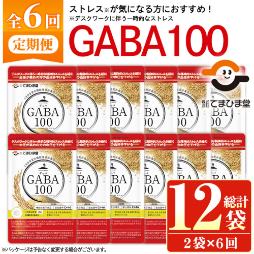 No.1286-B ＜定期便・全6回(隔月)＞GABA100(1袋 62粒入・2袋×6回 計12袋) 鹿児島 日置市 健康食品 機能性表示食品 サプリ 栄養バランス 高血圧 定期便【てまひま堂】 2273766 - 鹿児島県日置市