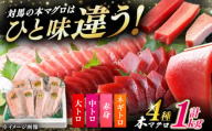 【通常配送】対馬産 本マグロ 4種 計1kg（赤身/中トロ/大トロ/ネギトロ）《対馬市》【対海】[WAH004]