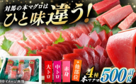 【通常配送】対馬産 生 本マグロ 500g （赤身、中トロ、大トロ）《対馬市》【対海】 [WAH025]